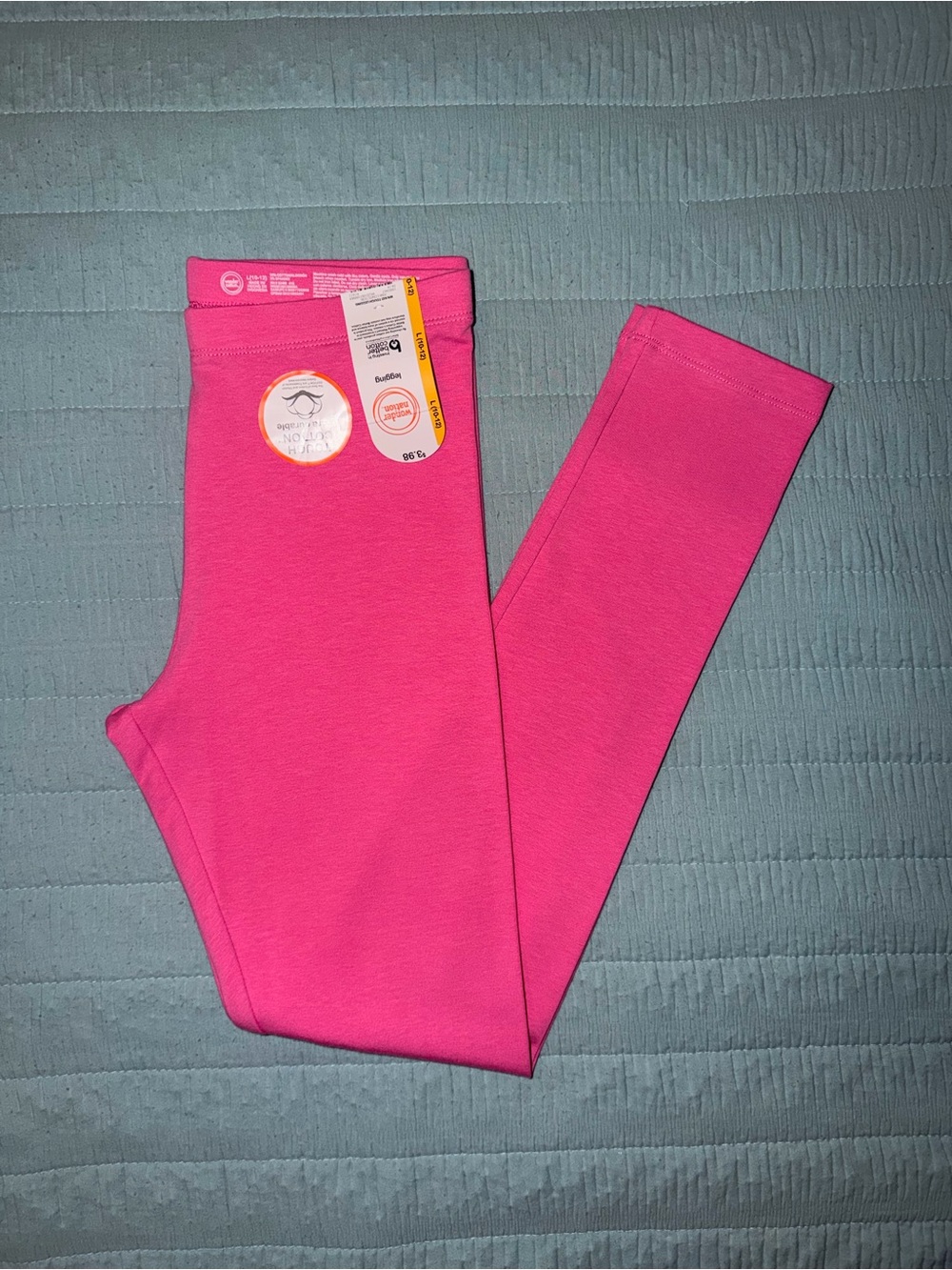 NWT Wonder Nation Girls Hot Pink Leggings Size L (10-12) Extra Durable Cotton